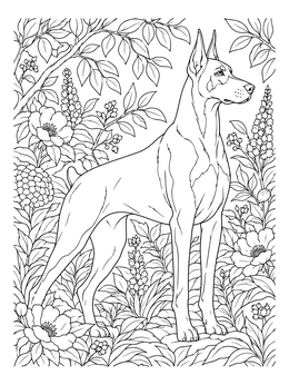 Free printable Majestic Doberman In Blooming Garden coloring page