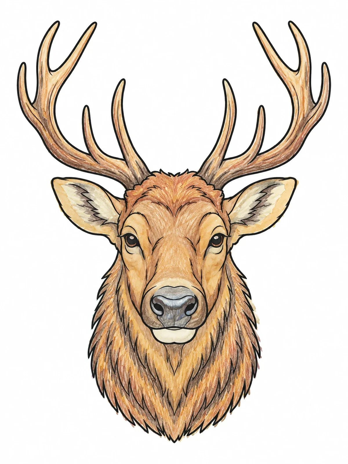 Colored example of the Majestic Elk Head Portrait coloring page