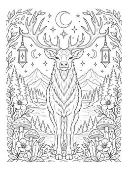 Free printable Majestic Elk Under The Crescent Moon coloring page