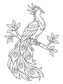Free printable Majestic Firebird Perched On A Branch coloring page