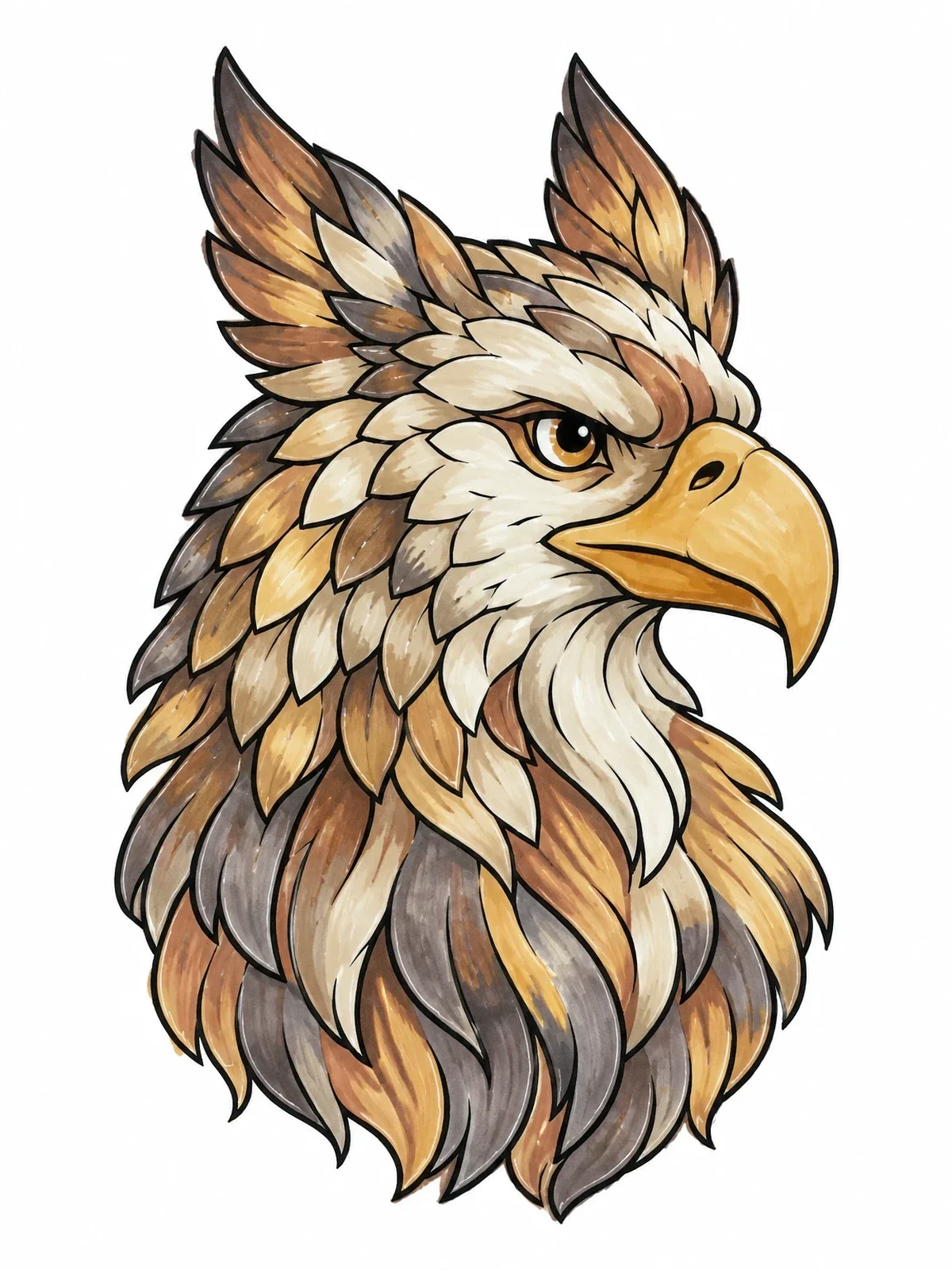 Colored example of the Majestic Griffin Head Portrait coloring page