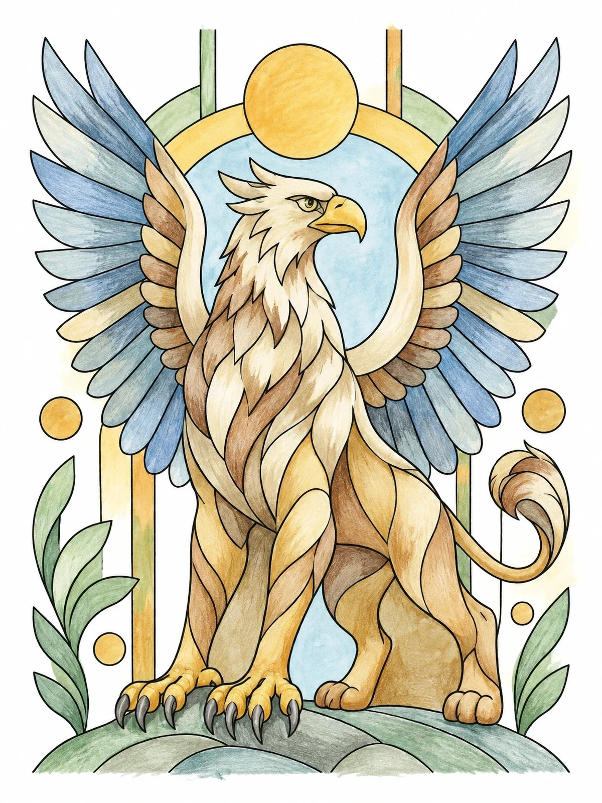 Colored example of the Majestic Griffin With Spread Wings coloring page