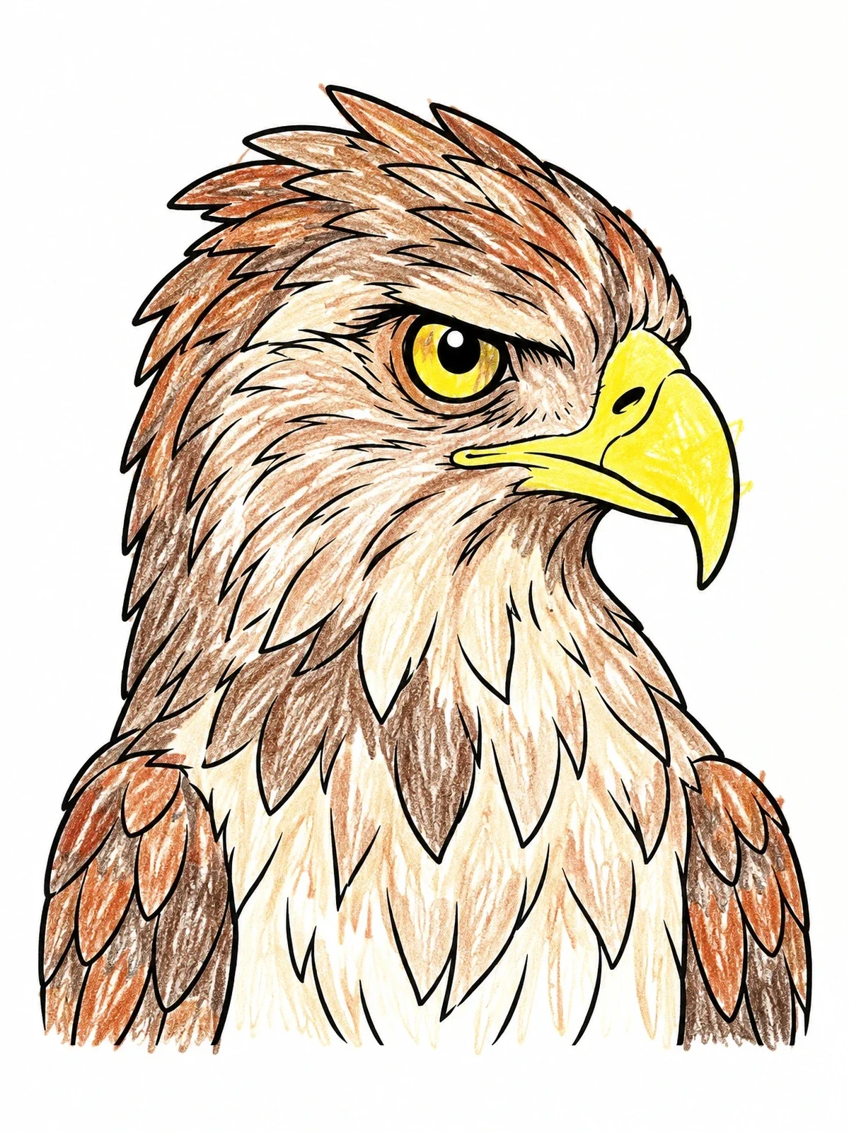 Colored example of the Majestic Hawk Head Portrait coloring page