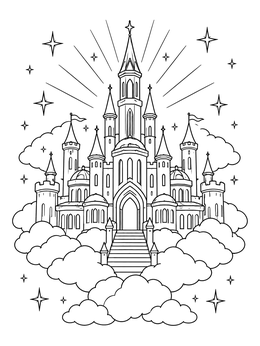 Free printable Majestic Castle In The Clouds coloring page