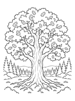 Free printable Majestic Oak In The Forest coloring page