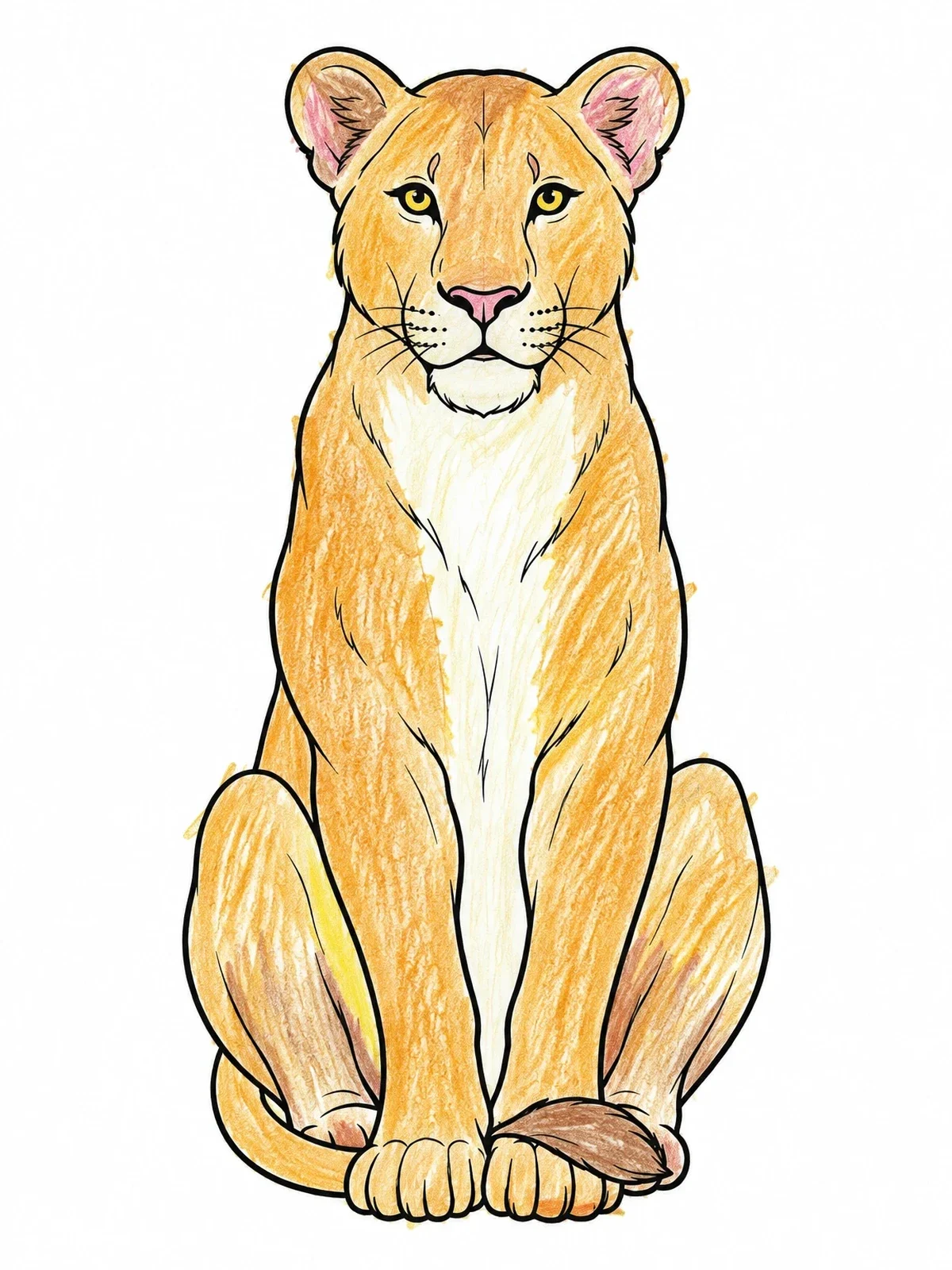 Colored example of the Majestic Sitting Lioness coloring page
