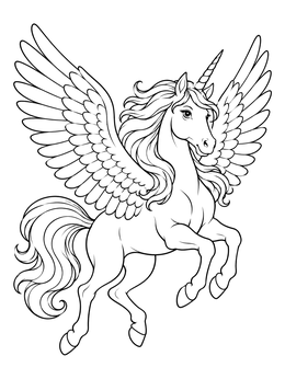 Free printable Majestic Winged Unicorn In Flight coloring page