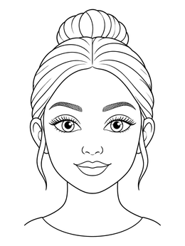 Free printable Beauty Face Chart With Hair Bun coloring page