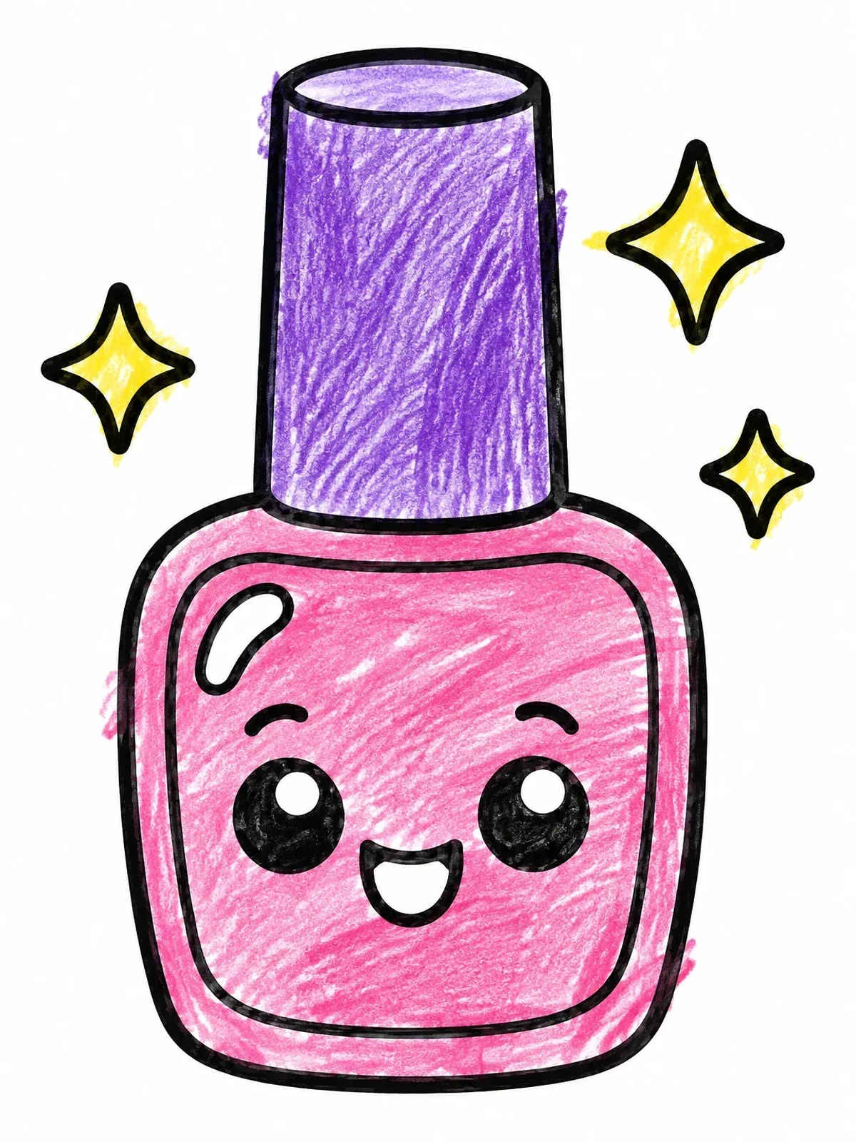 Colored example of the Cute Cartoon Nail Polish Bottle coloring page