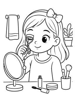 Free printable Cute Girl Curling Her Eyelashes coloring page