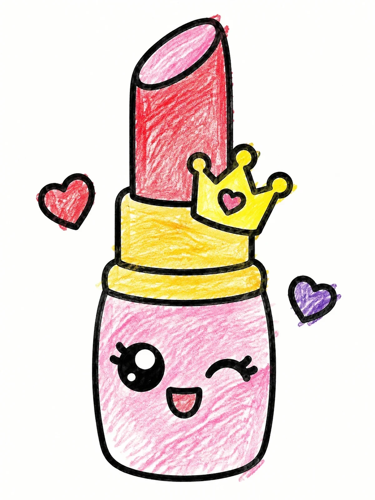 Colored example of the Cute Kawaii Lipstick With Crown coloring page