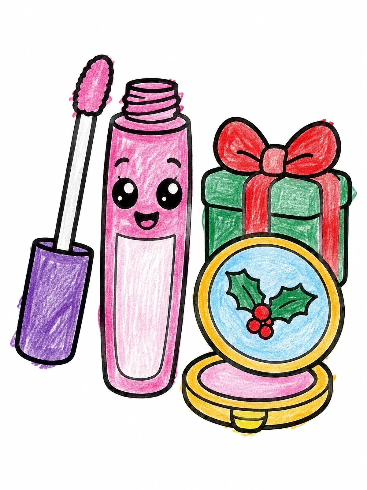 Colored example of the Cute Lip Gloss And Holiday Compact coloring page