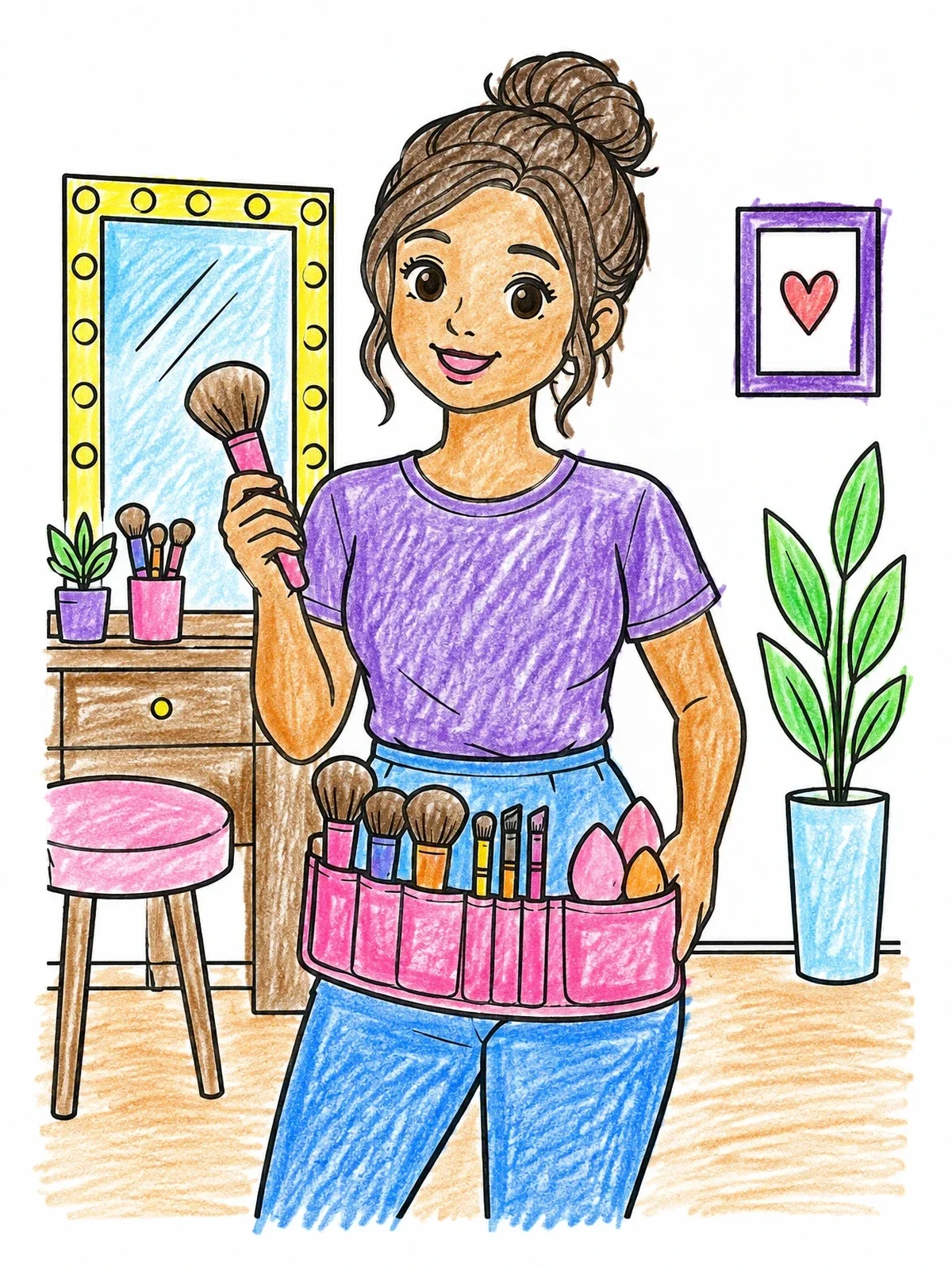 Colored example of the Makeup Artist With Brush Belt coloring page