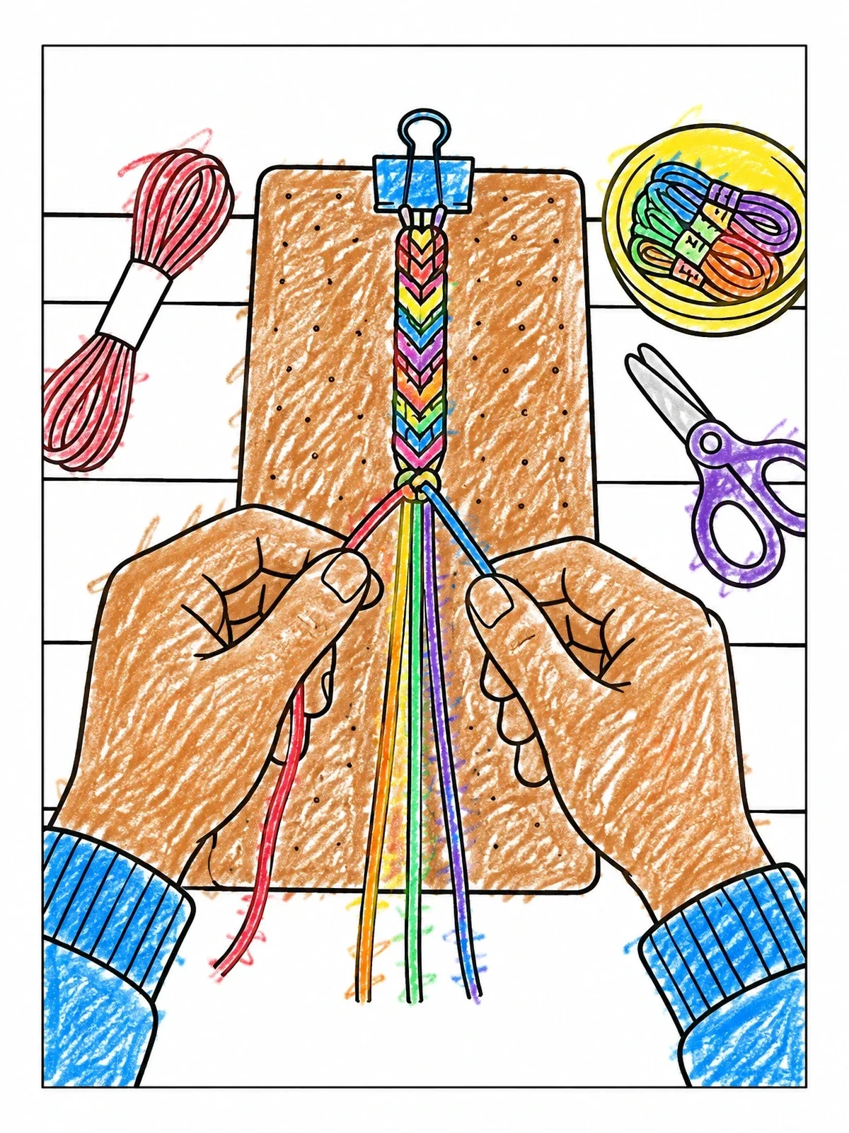 Colored example of the Making A Friendship Bracelet coloring page