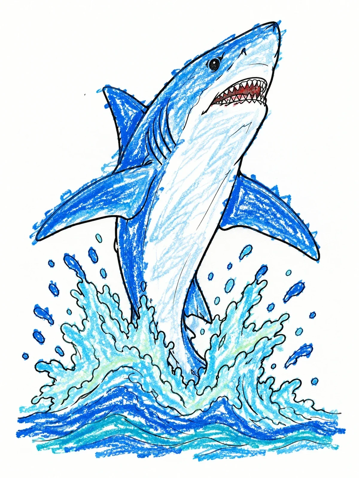 Colored example of the Leaping Mako Shark Breaching Waves coloring page