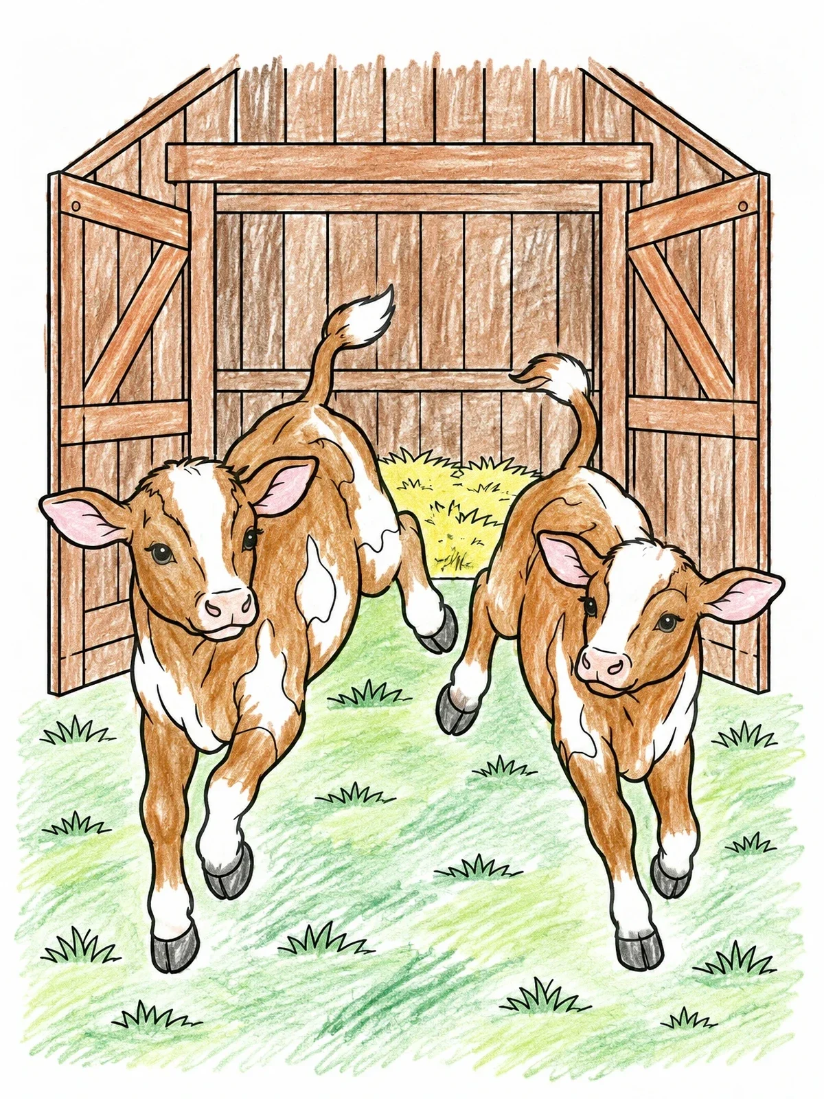 Colored example of the Calves Leaping From The Stall coloring page