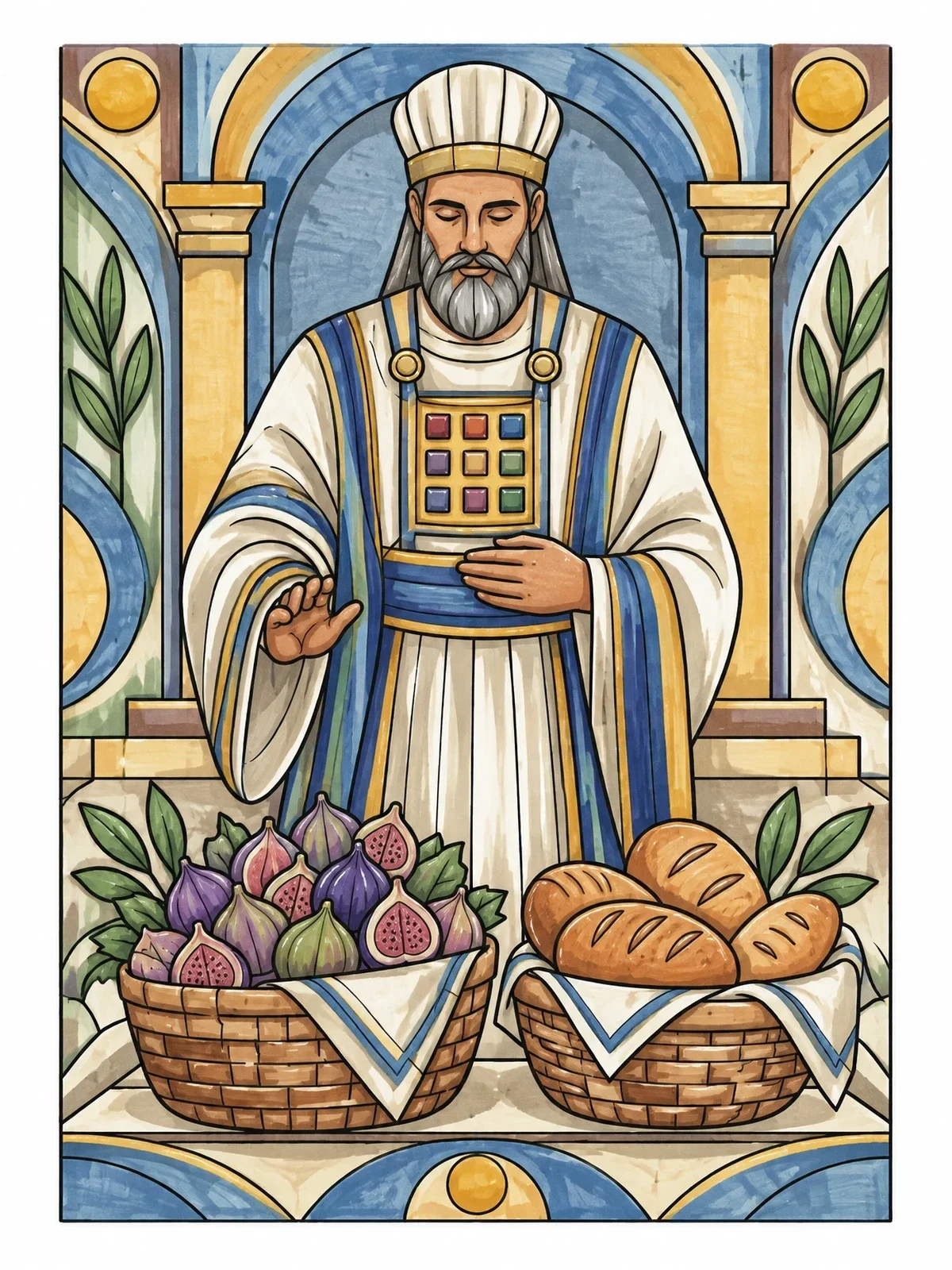 Colored example of the Priest Blessing Offerings In Temple coloring page