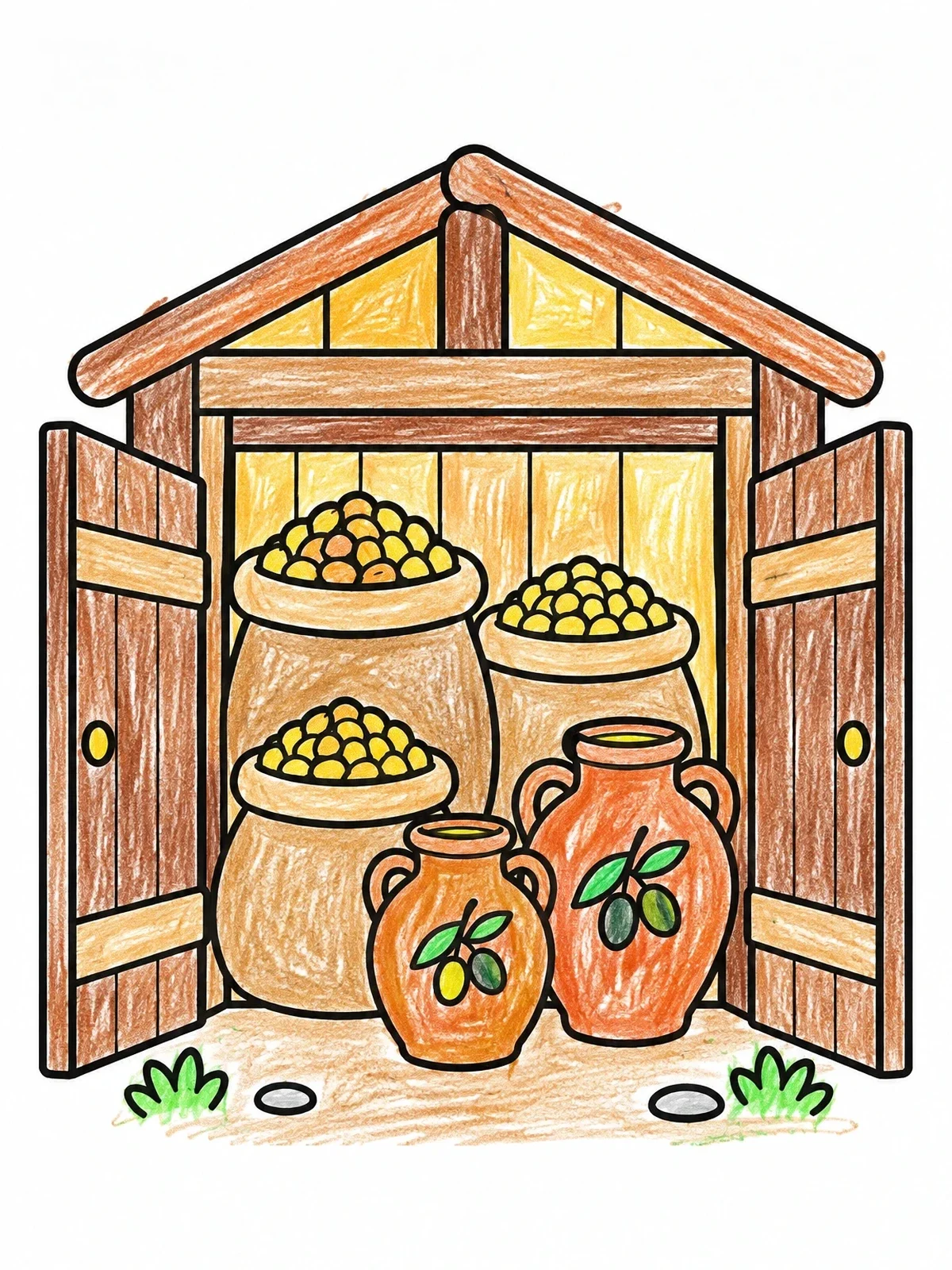 Colored example of the Full Storehouse With Grain And Oil coloring page