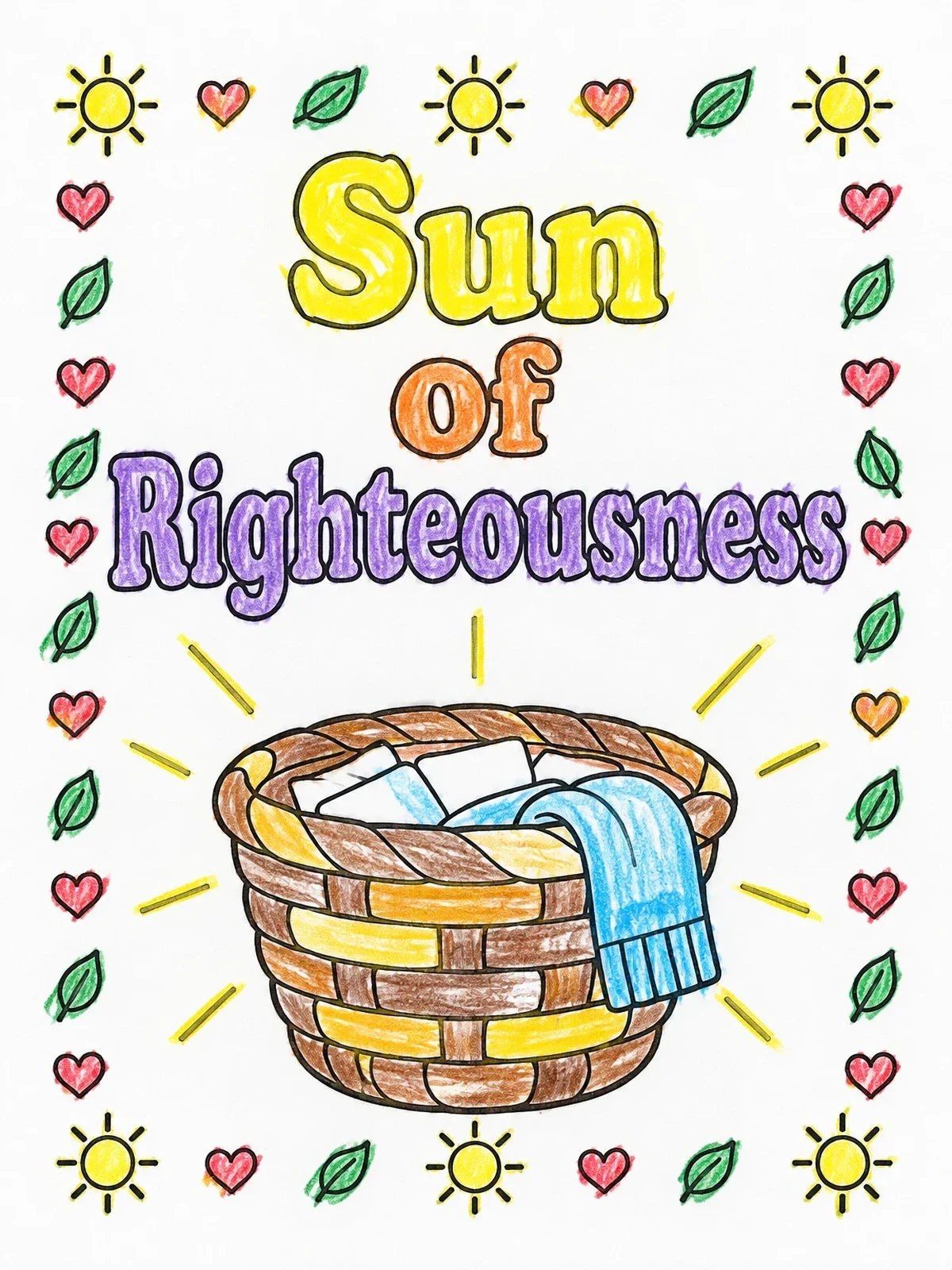 Colored example of the Sun Of Righteousness Tithe Basket coloring page