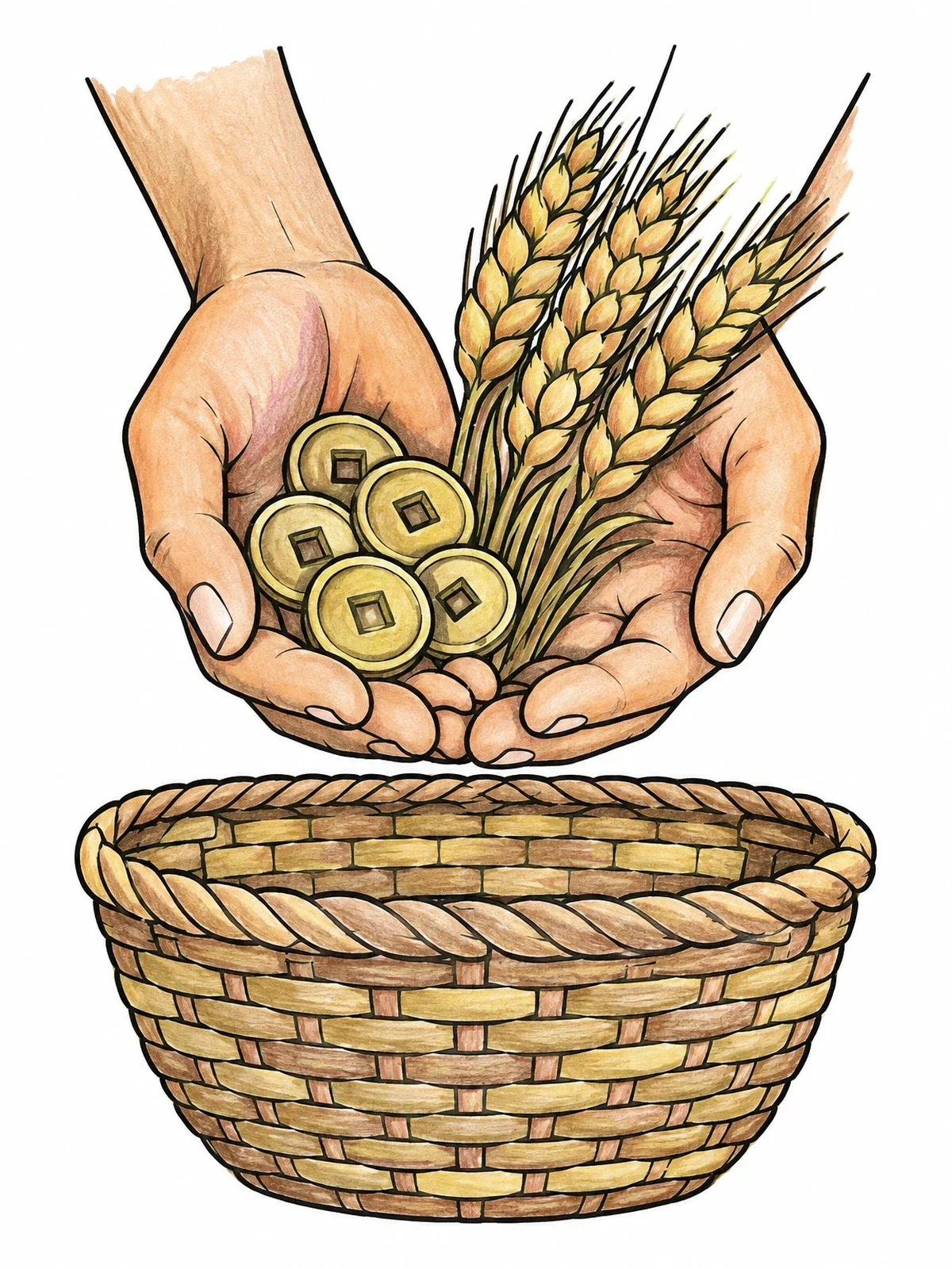 Colored example of the Tithe Offering Of Grain And Coins coloring page