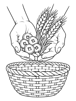 An offering of wheat and coins in this malachi coloring page.