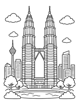 Free printable Petronas Twin Towers In Kuala Lumpur coloring page