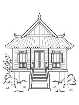 Free printable Traditional Malay Kampung Wooden House coloring page