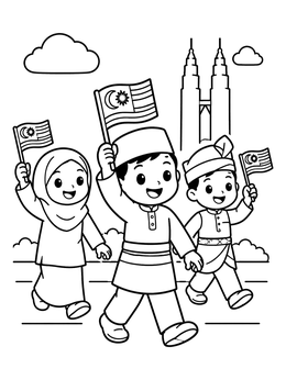 Free printable Children Celebrating Malaysian National Day coloring page