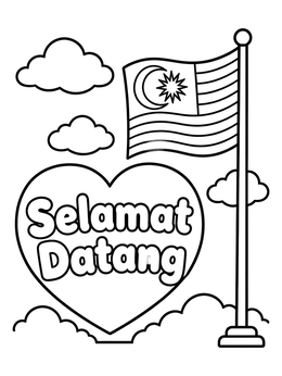 Free printable Malaysian Flag And Welcome Heart coloring page