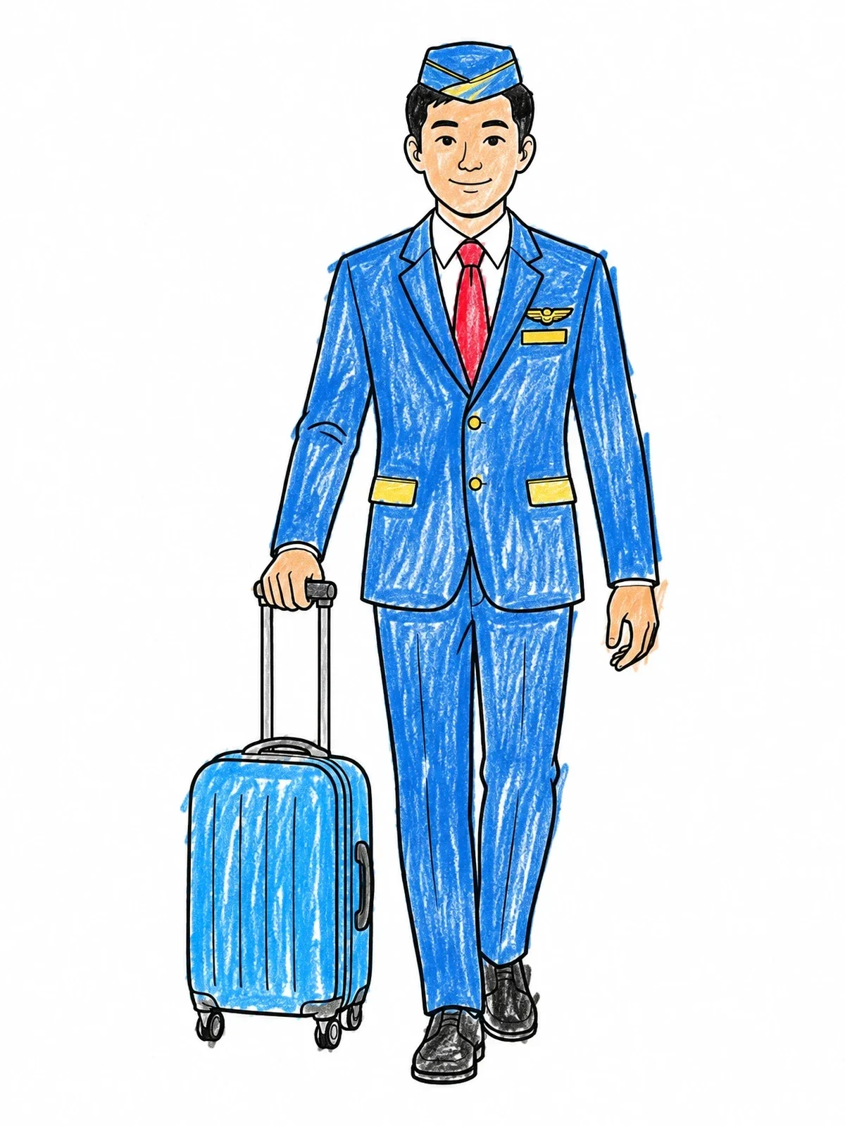 Colored example of the Male Flight Attendant With Suitcase coloring page