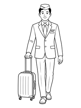 Free printable Male Flight Attendant With Suitcase coloring page