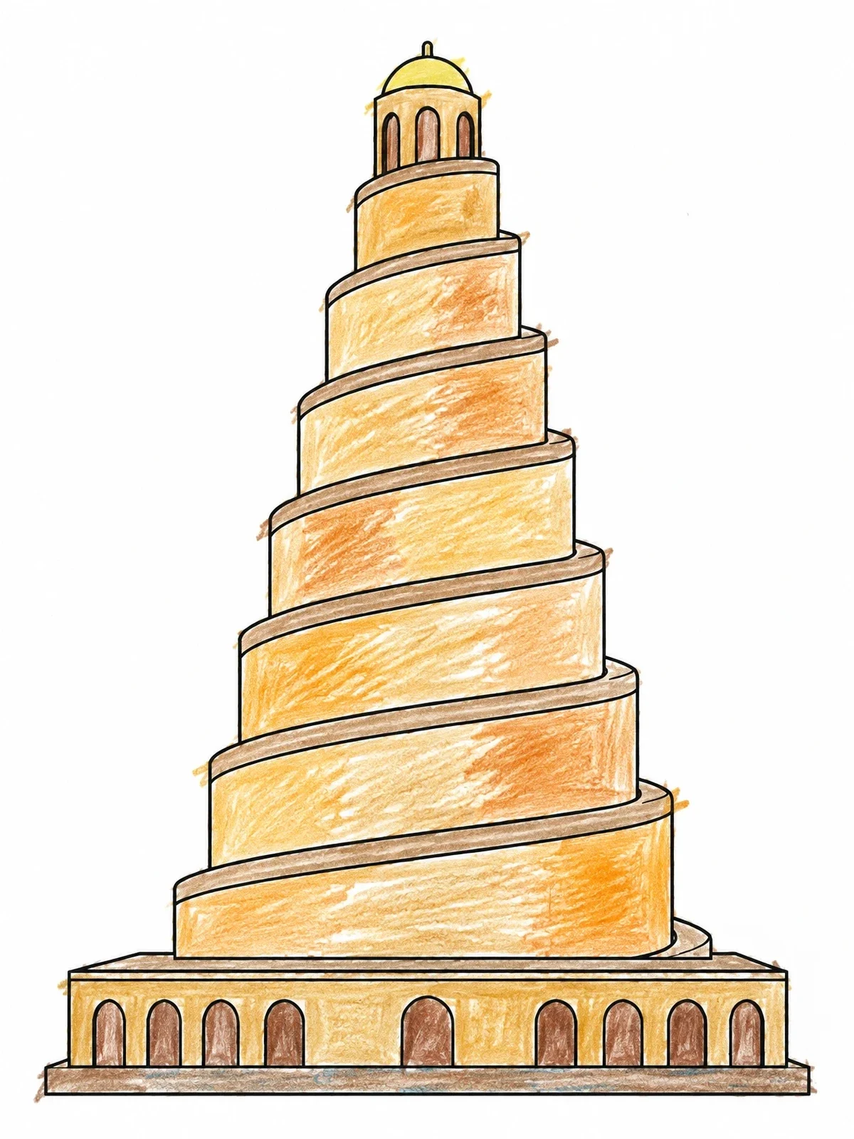 Colored example of the Malwiya Spiral Minaret Of Samarra coloring page