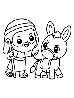 Free printable Man And Stubborn Little Donkey coloring page