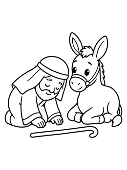 A man bows near his staff in this cute donkey coloring page.