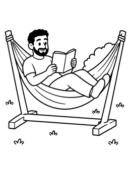 Free printable Man Reading In Backyard Hammock coloring page