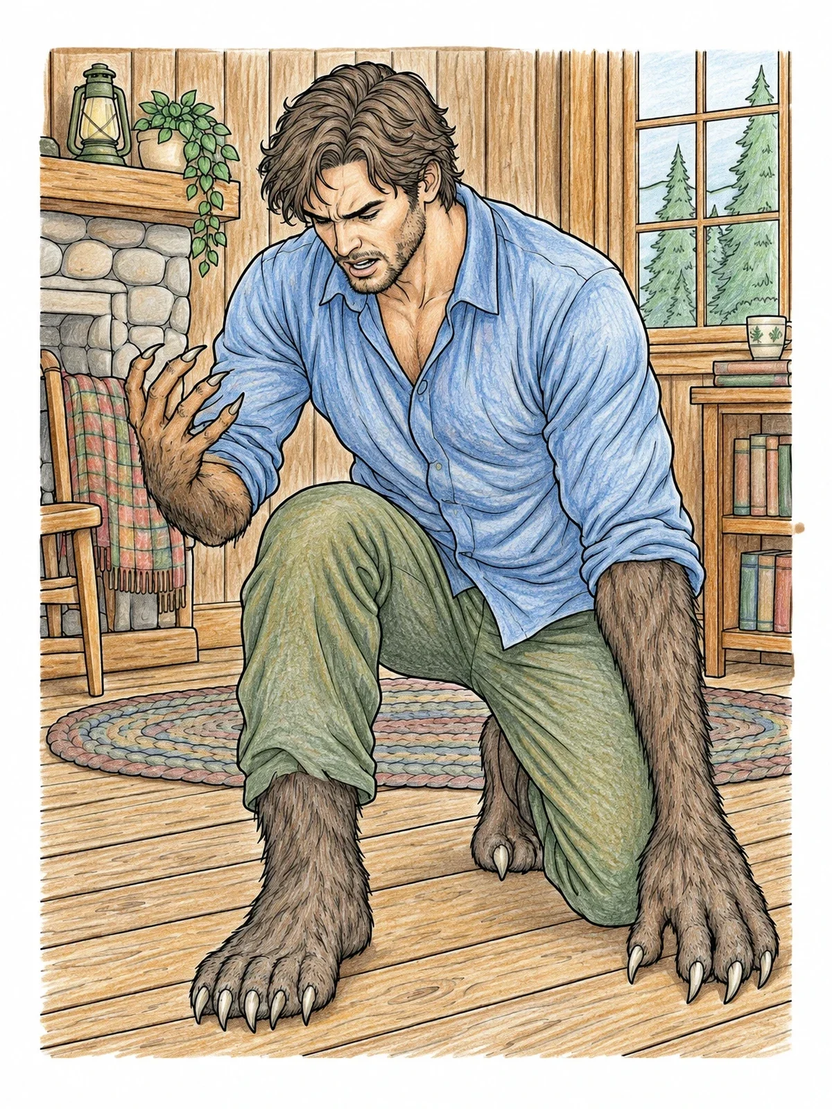 Colored example of the Man Transforming Into A Werewolf coloring page