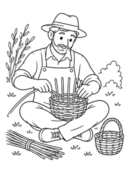 Free printable Basket Weaver Working Outdoors coloring page