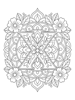 Free printable Mandala Letter X With Flowers coloring page