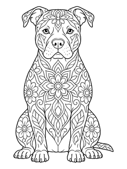 Free printable Mandala Patterned Pitbull Dog coloring page