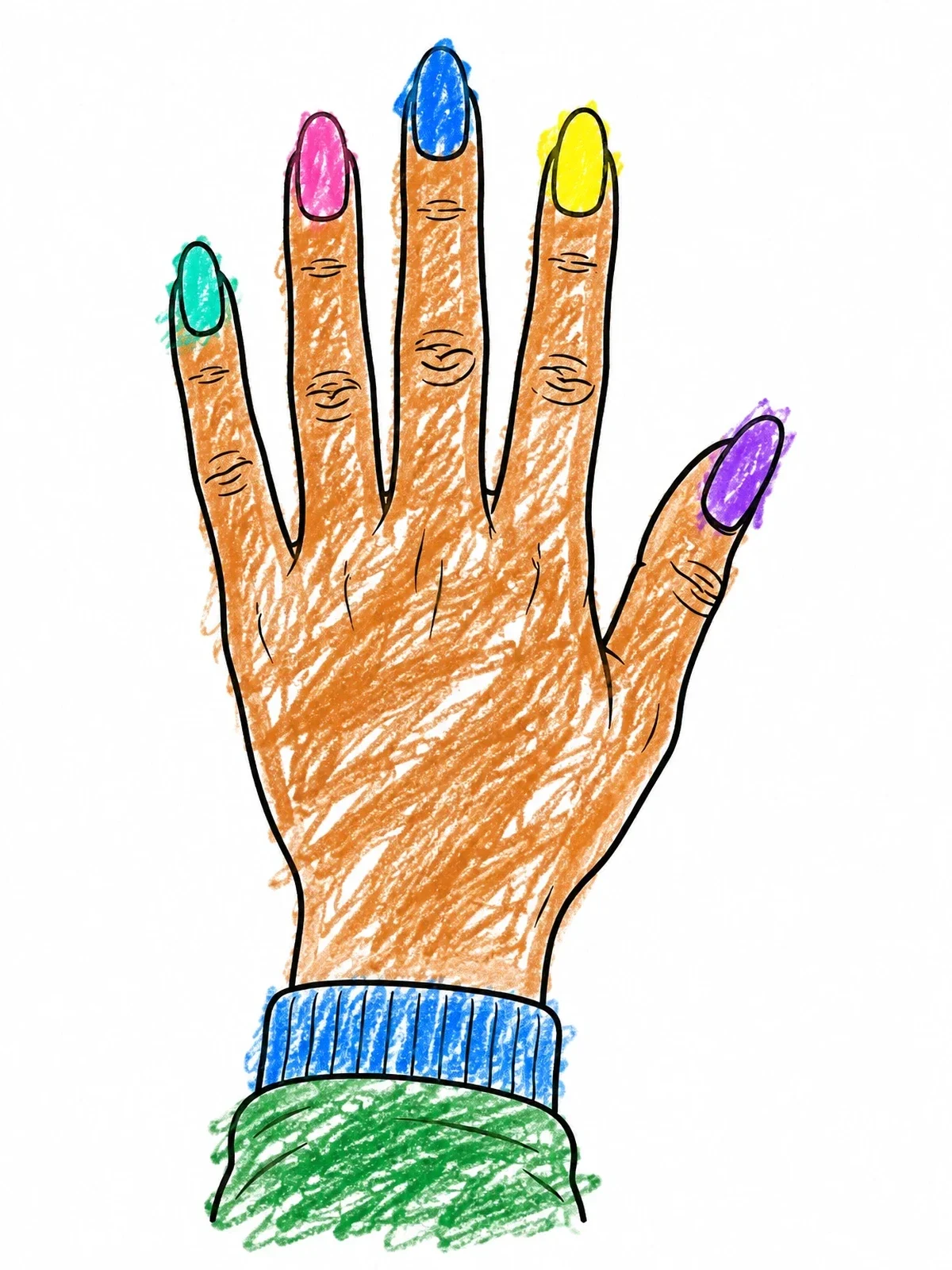 Colored example of the Manicure Hand Template With Long Nails coloring page