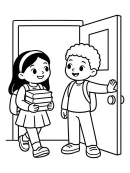 Free printable Holding The Door For A Friend coloring page