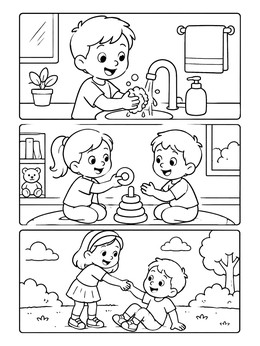 Free printable Good Habits And Polite Kids Panels coloring page
