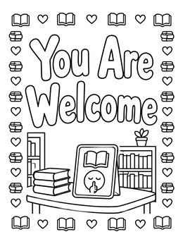 Free printable You Are Welcome Library Sign coloring page