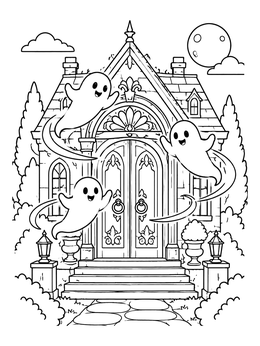 Free printable Friendly Ghosts At The Manor Door coloring page