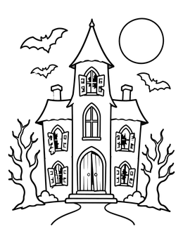 Free printable Spooky Gothic Manor With Bats coloring page