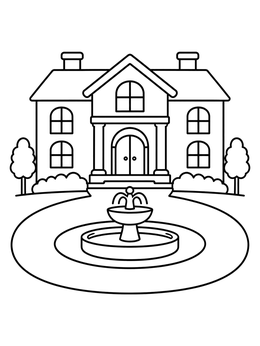 Free printable Grand Mansion With Water Fountain coloring page