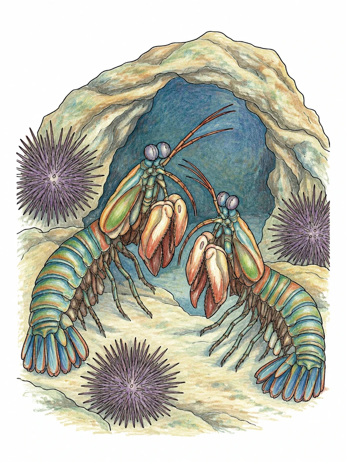 Colored example of the Mantis Shrimp Pair Underwater coloring page