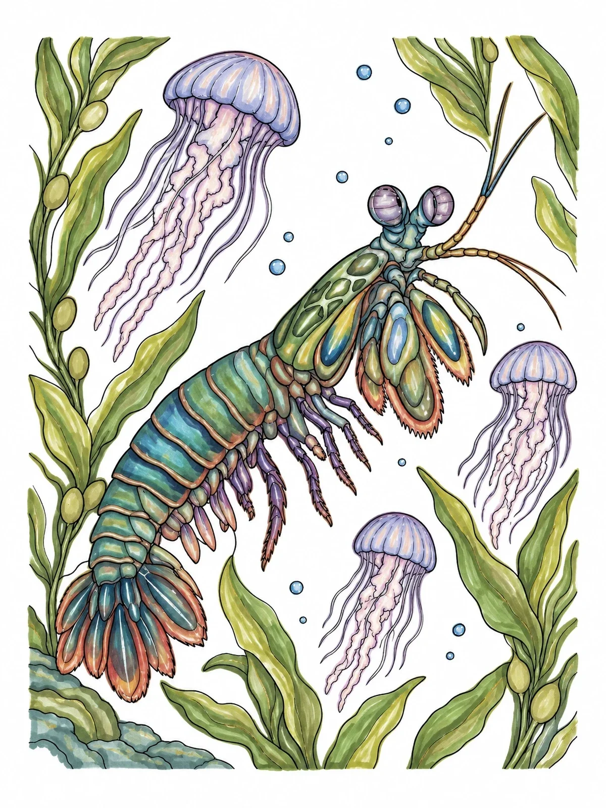 Colored example of the Mantis Shrimp In Underwater Kelp coloring page