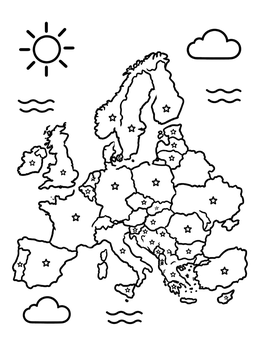 Free printable Map Of Europe With Country Capitals coloring page