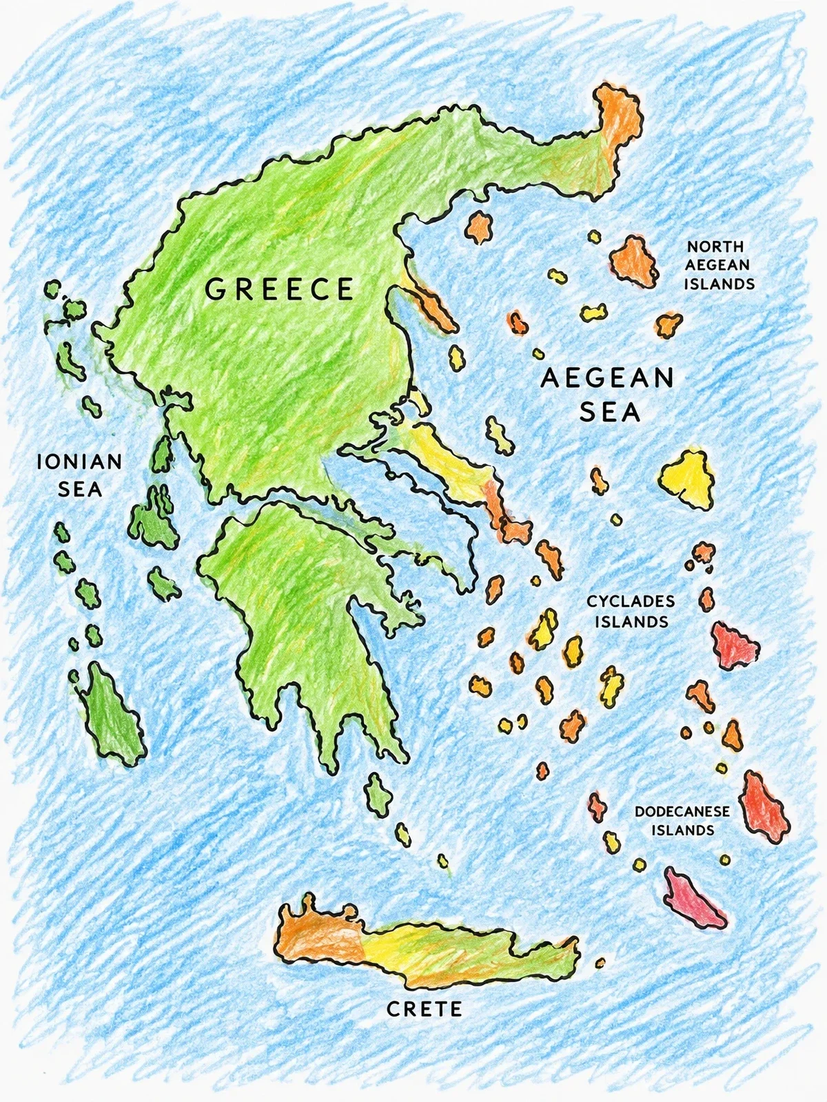 Colored example of the Map Of Greece And Surrounding Islands coloring page